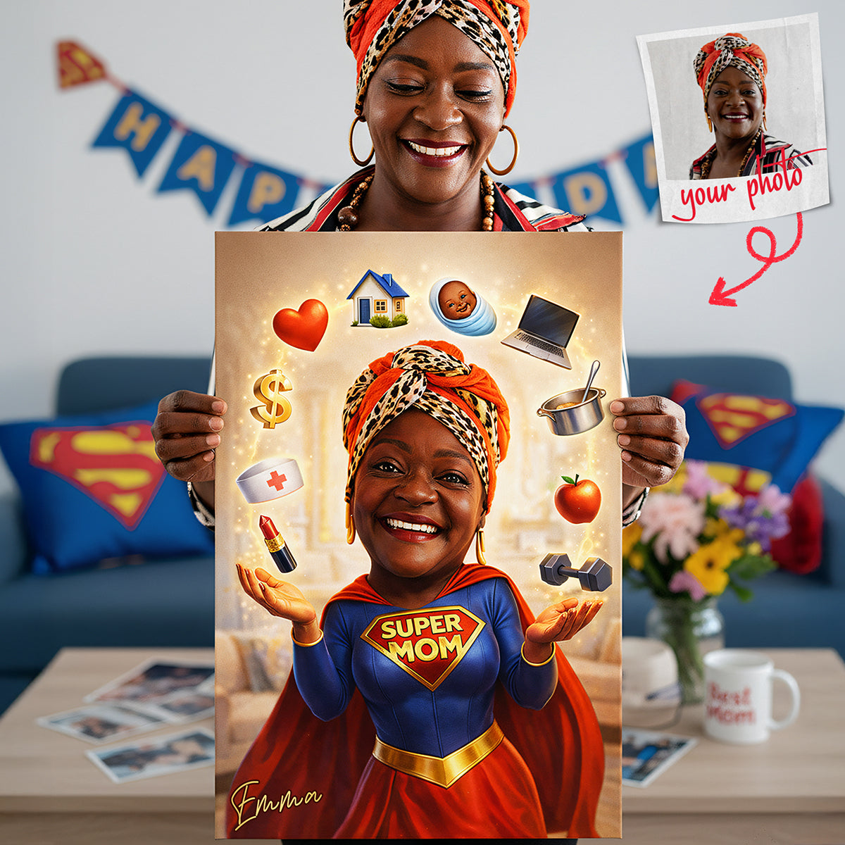 Powerful Mom Poster - Custom Photo Mom Portrait Gift for Mother’s Day Canvas Print 01HUTA250226-Homacus
