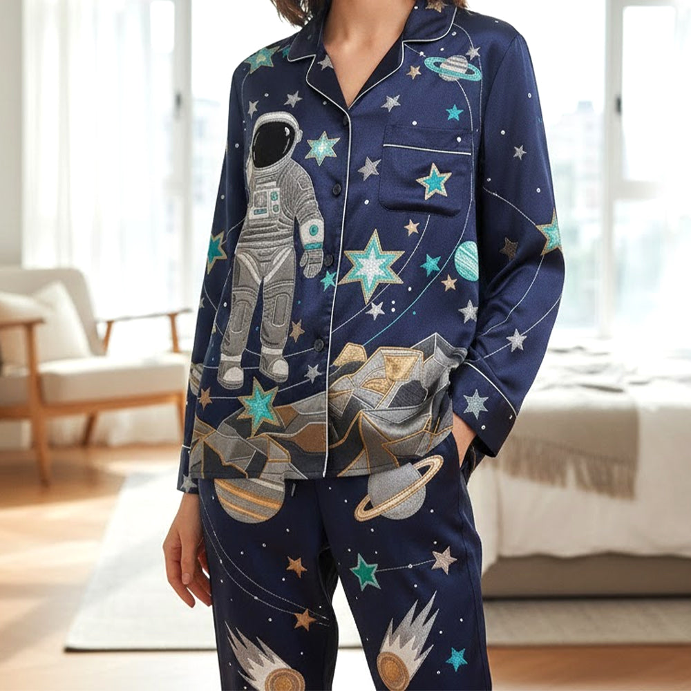 Astronaut Button Up Pajama Set Personalized Gifts For Space Lovers 02patn061225-Homacus