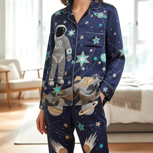 Astronaut Button Up Pajama Set Personalized Gifts For Space Lovers 02patn061225-Homacus