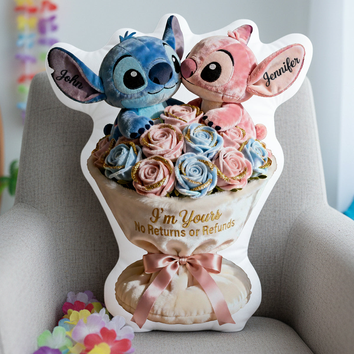 Flower Bouquet Custom Shape Pillow - Personalized Gifts For Couples 03tgta020226-Homacus