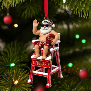 Caricature Beach Santa Lifeguard Ornament - Personalized Christmas Gifts For Beach Lifeguard 04OHLU210825-Homacus