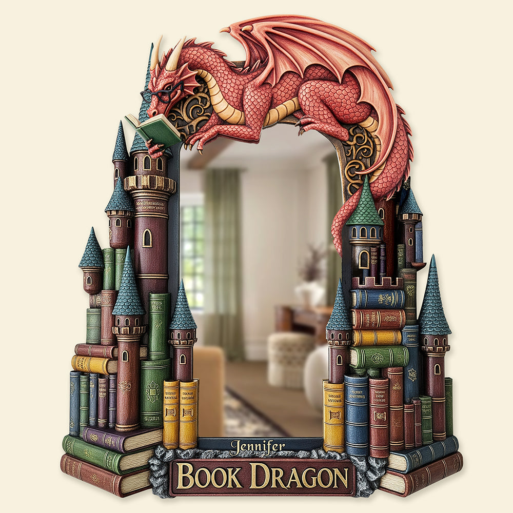 Dragon Reading Books Mirror, Personalized Gifts For Fantasy Books Lovers 04qhqn280725-Homacus