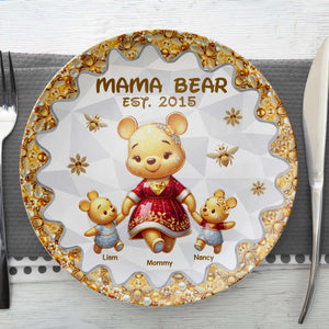 Personalized Gift For Mom Ceramic Round Plate Mother's Day Bear Mom And Kids 02TGPU210325-Homacus