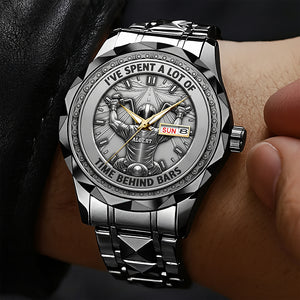 Biker Behind Bars Stainless Steel Men's Watch, Personalized Gifts For Motorcycle Lovers 03qhqn310725-Homacus