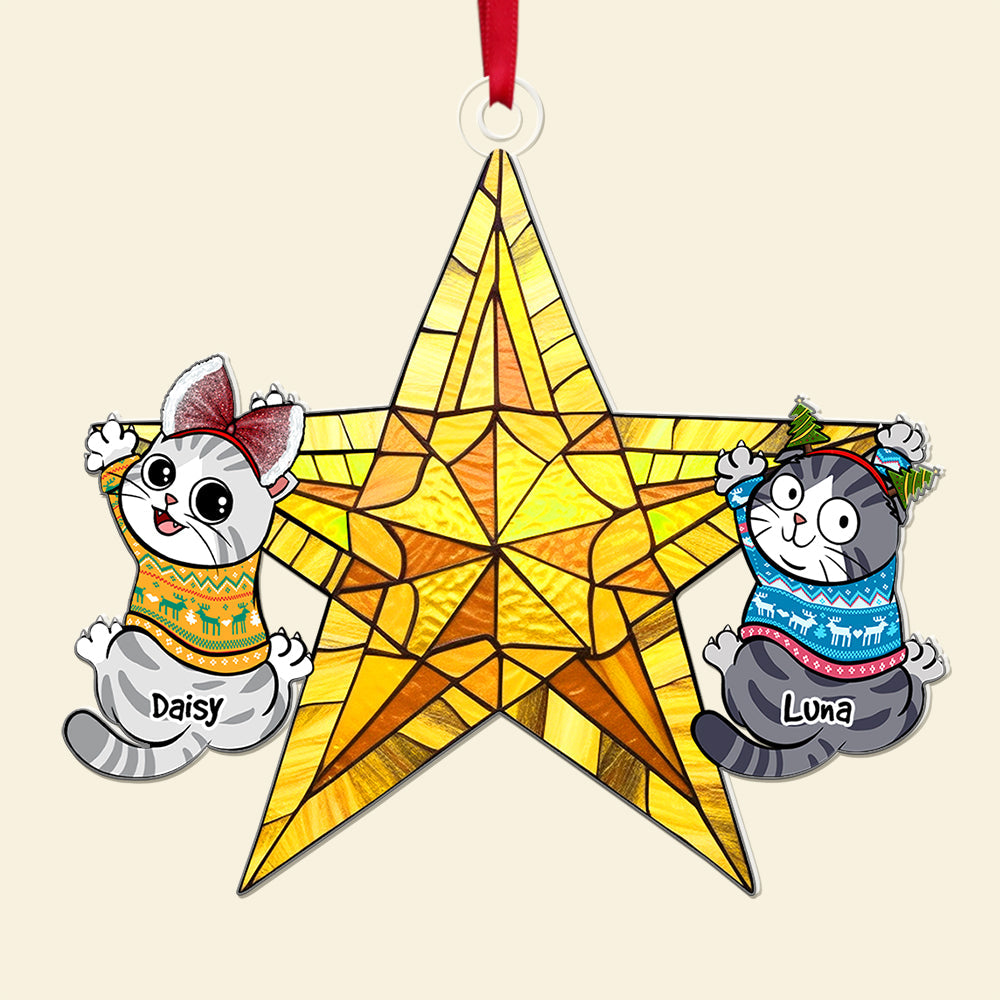 Personalized Gifts For Cat Lovers, Funny Naughty Cat Hanging On Christmas Star 04QHQN250924-Homacus