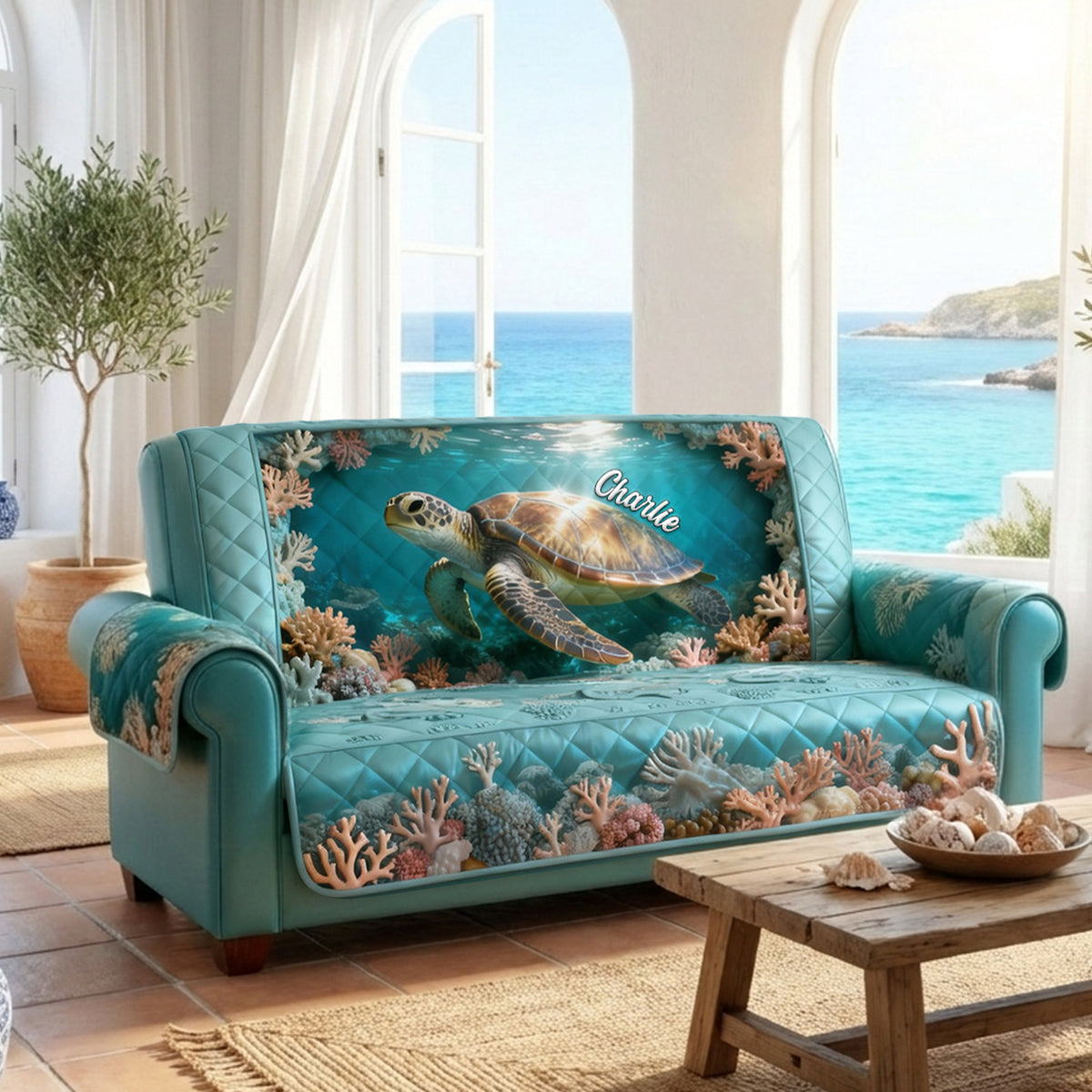 Sea Turtle Quilted Sofa Cover - Personalized Gifts 05KILU050226-Homacus