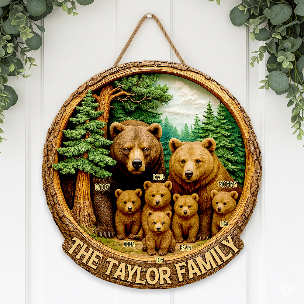 Family Bear Wood Sign Personalized Gifts For Family 01HUDT140625-Homacus