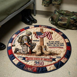 Proud Military House Quilted Round Rug - Personalized Gifts For Veterans 03qhlu140326-Homacus