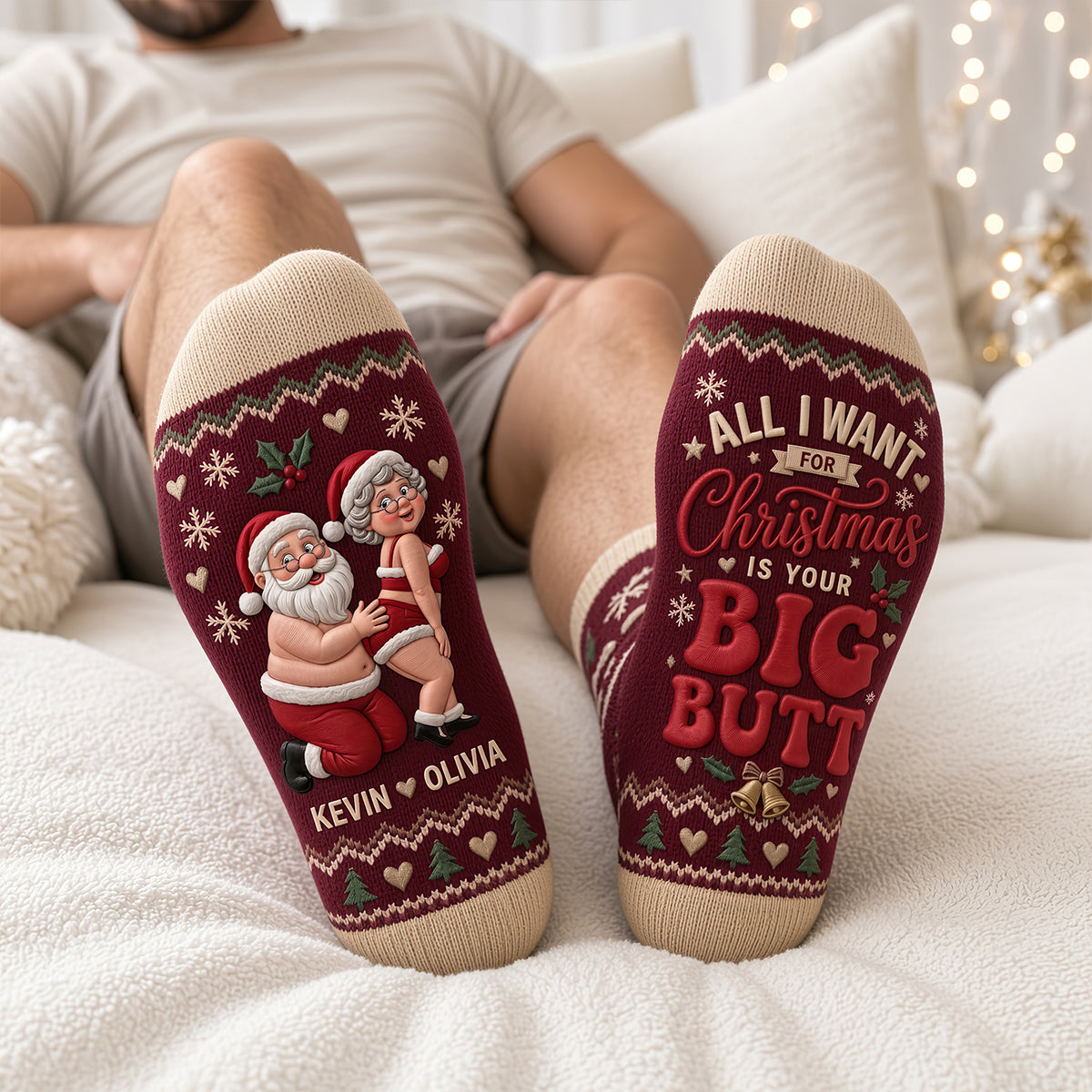 Playful Senior Couple Christmas Socks - Personalized Christmas Gifts For Couple 07todt280926-Homacus