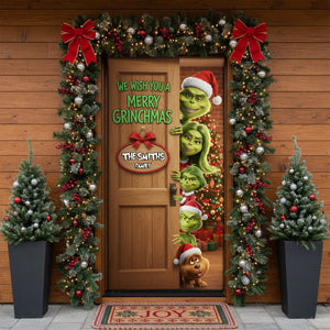 Family Green Monster Door Cover - Personalized Gifts For Family Christmas Door Cover 06KILU031125-Homacus
