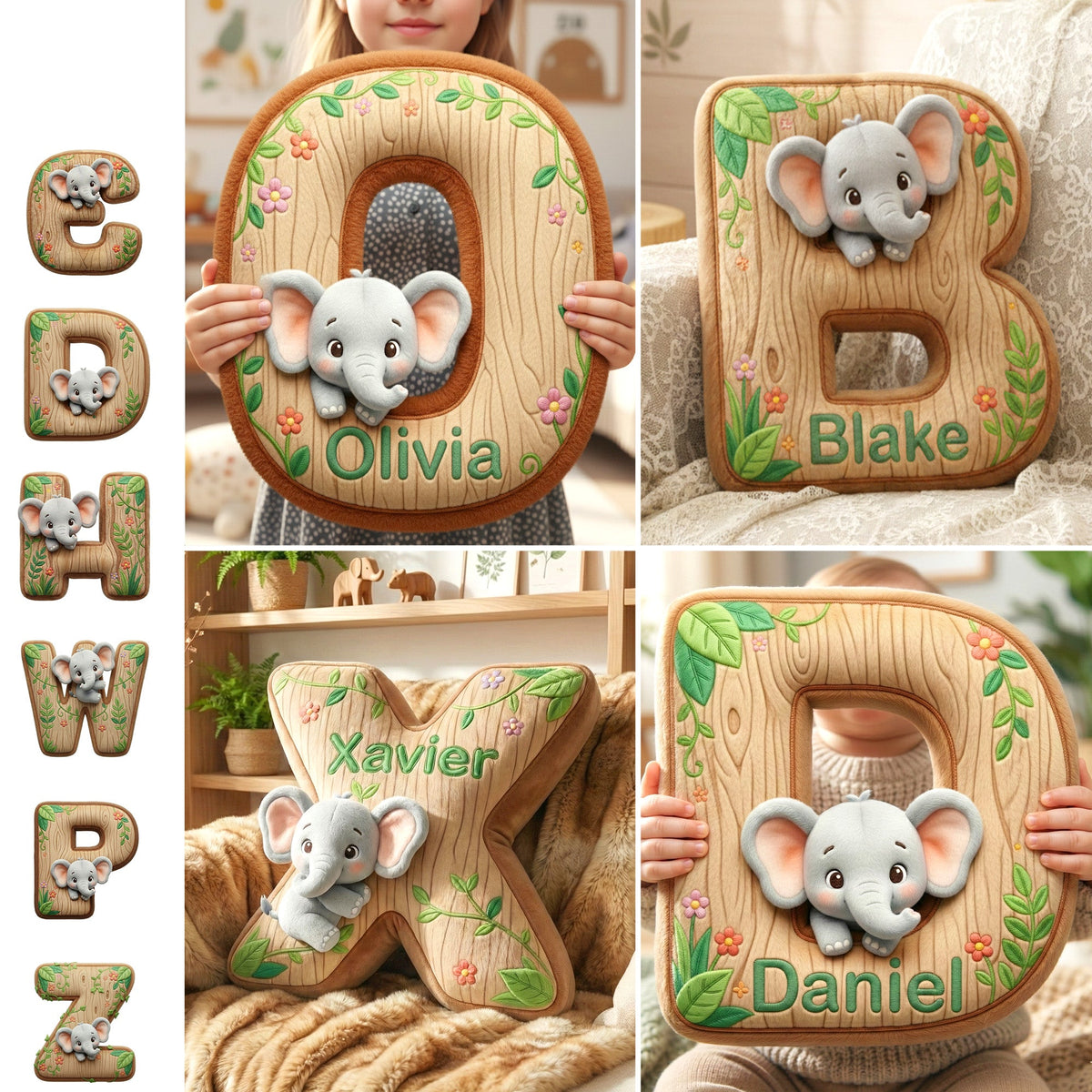 Elephant Alphabet Letters Pillow – Personalized Gifts For Elephant Lovers 02humg101225-Homacus