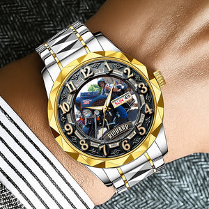Motorcycle Rider Men's Stainless Steel Watch – Custom Photo Gift for Bikers 04huqn230725-Homacus