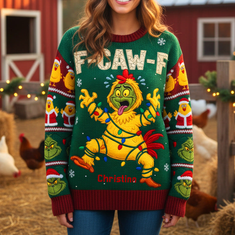 F-Caw-F Chicken 3D Knitted Ugly Sweater - Personalized Funny Christmas Gift 02tgmg061025-Homacus