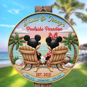 Poolside Paradise Couple Wood Sign - Personalized Anniversary Gifts For Couples 04NAQN060625-Homacus
