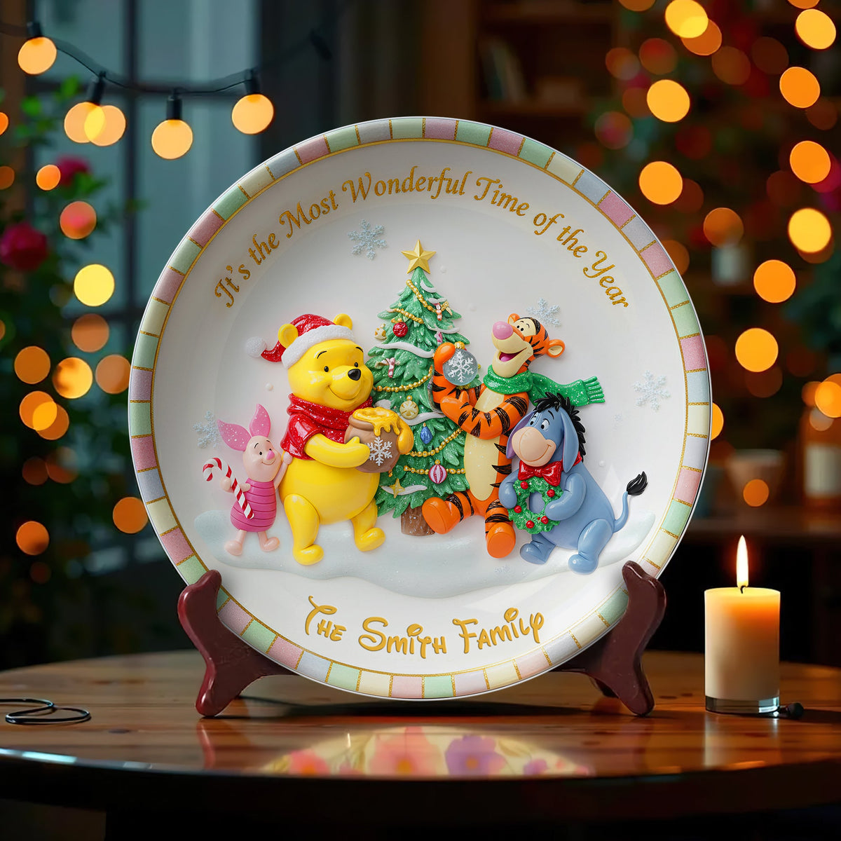 Wonderful Time Round Plate - Personalized Christmas Gift For Family 03PGLU171025-Homacus