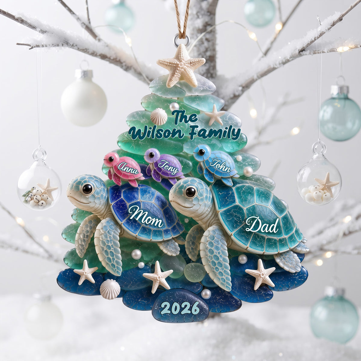 Turtle Family Christmas Ornament - Personalized Gifts For Family 02nalu060826