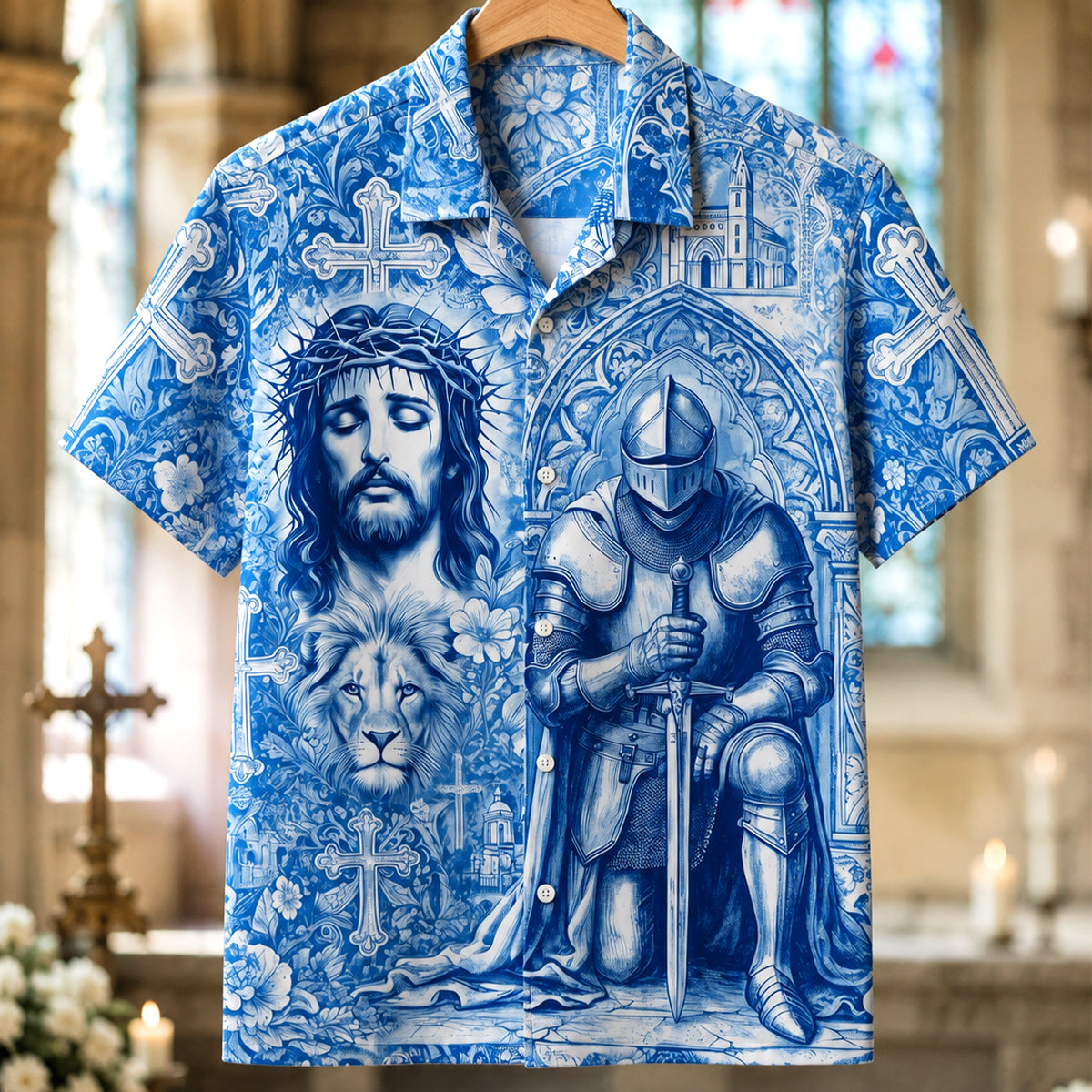 Kneeling Knight Toile de Jouy Hawaiian Shirt - Personalized Gifts For Christian Hawaiian Shirt 01HUDH170626-Homacus