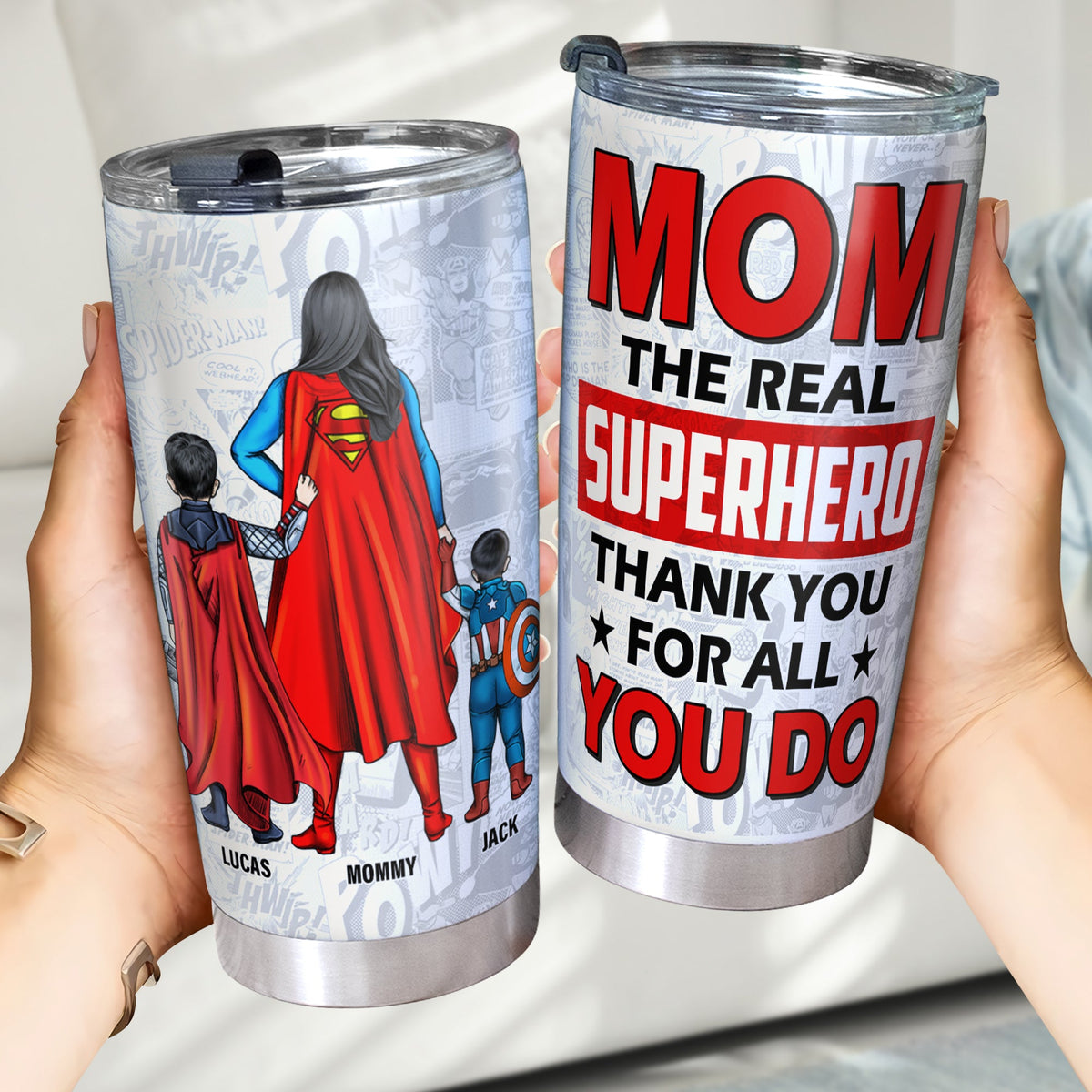 Personalized Gifts For Mom Tumbler 04ohtn140325pa The Real Superhero, Thank You For All You Do-Homacus