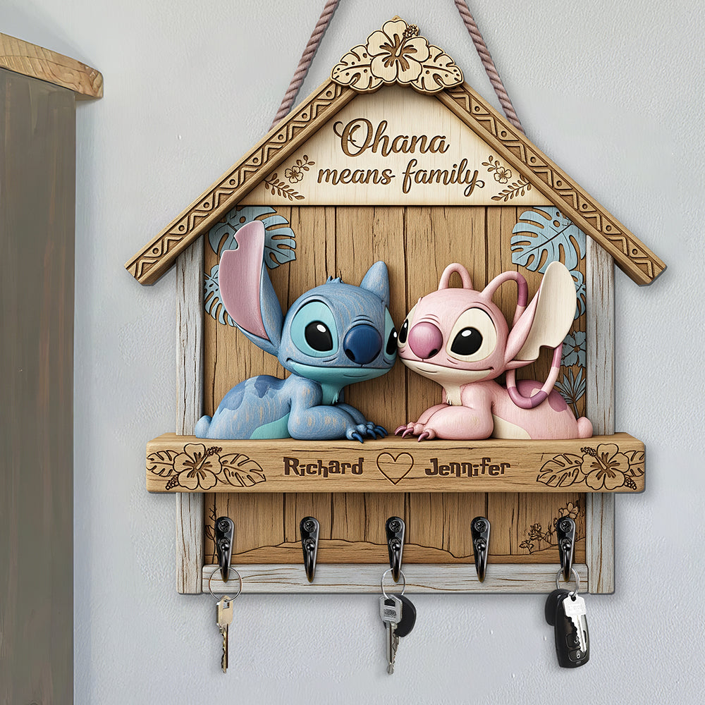 Cartoon Couple Wood Key Hanger - Personalized Gifts For Couple 05ohqn290525-Homacus