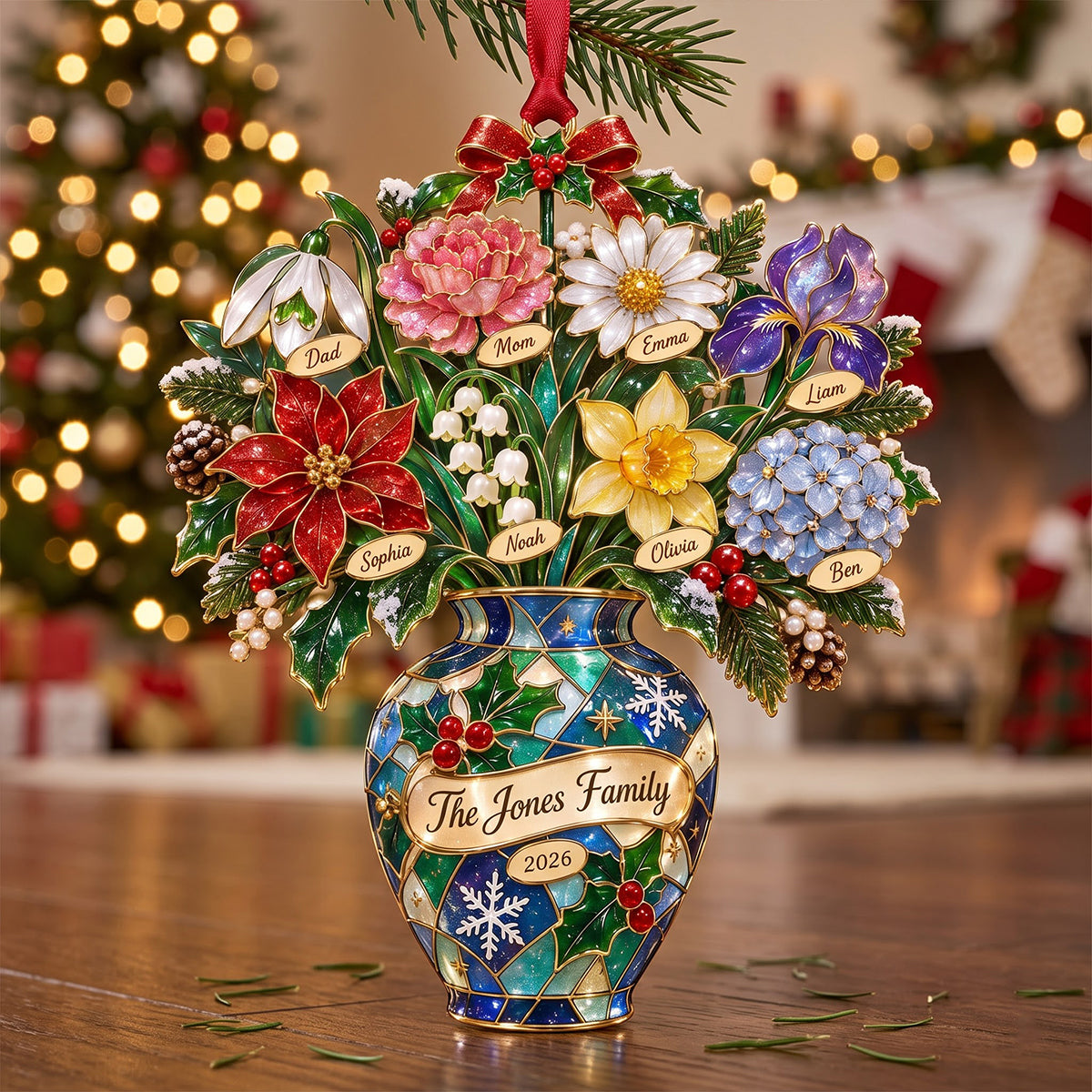 Family Birth Month Flower Ornament, Personalized Gifts For Family 01QHTN100926