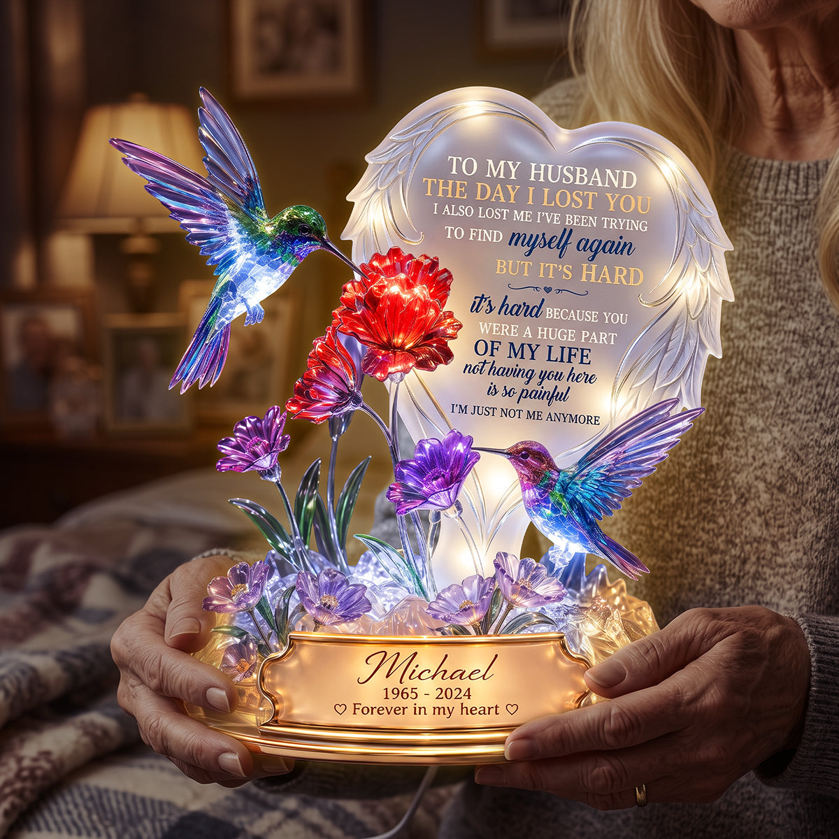 A Part In Heaven Hummingbird Couple Light Box, Personalized Keepsake To Remember The Departed One 01qhta180726