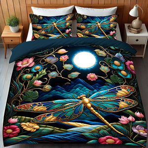 Enchanted Dragonfly Garden Quilt Bed Set Quilt Bed Set Gift For Dragonfly Lovers 05HULU200125-Homacus