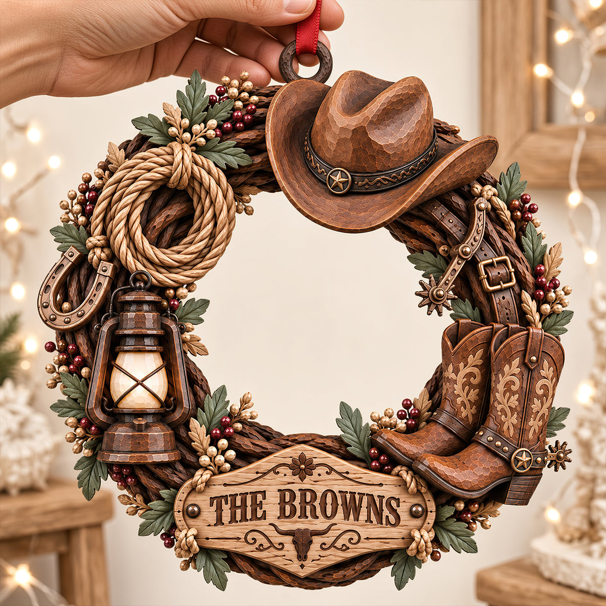 Cowboy Wooden Wreath Acrylic Ornament - Personalized Christmas Gifts 05ttdt091026-Homacus