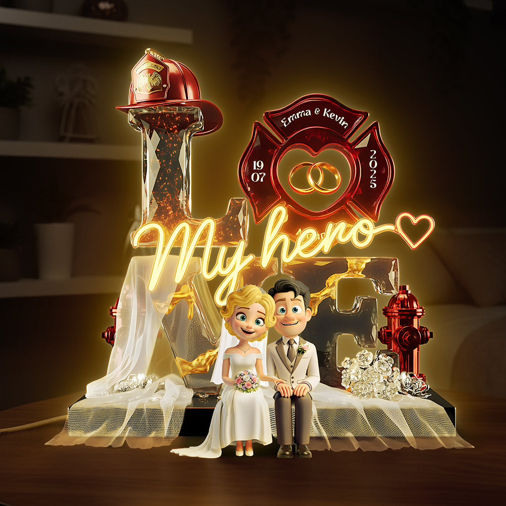 Firefighter Wedding Couple Acrylic Light Box - Personalized Gift For Couples 03PATA091225-Homacus