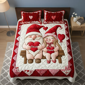 Sweet Gnome Couple Quilt Bed Set - Personalized Gift For Couples 02NALU291125-Homacus
