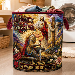 Kneeling Knight Quilted Laundry Basket - Personalized Gifts For Christians 01hudt180726-Homacus