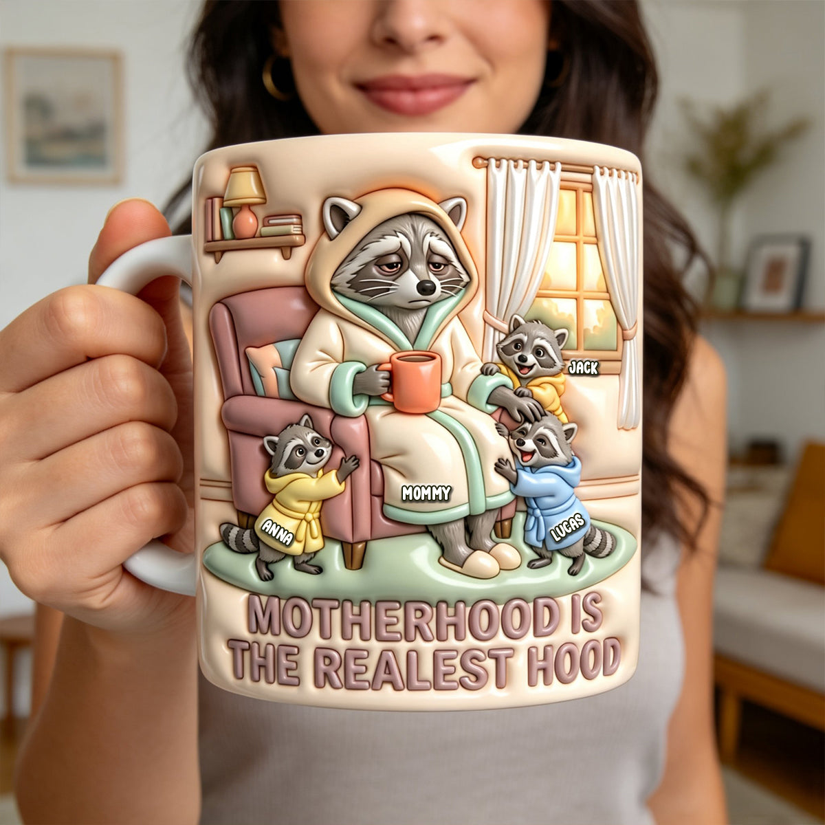 Raccoon Mom and Kids Coffee Mug - Personalized Gifts For Mother's Day 02natn040326