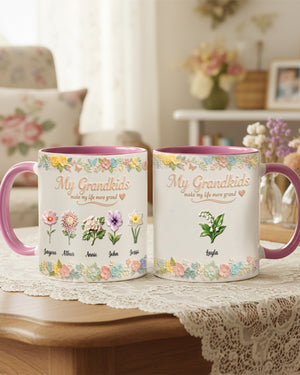 Grandkids Floral Accent Mug – Personalized Gifts For Grandma 03KIMG090226-Homacus