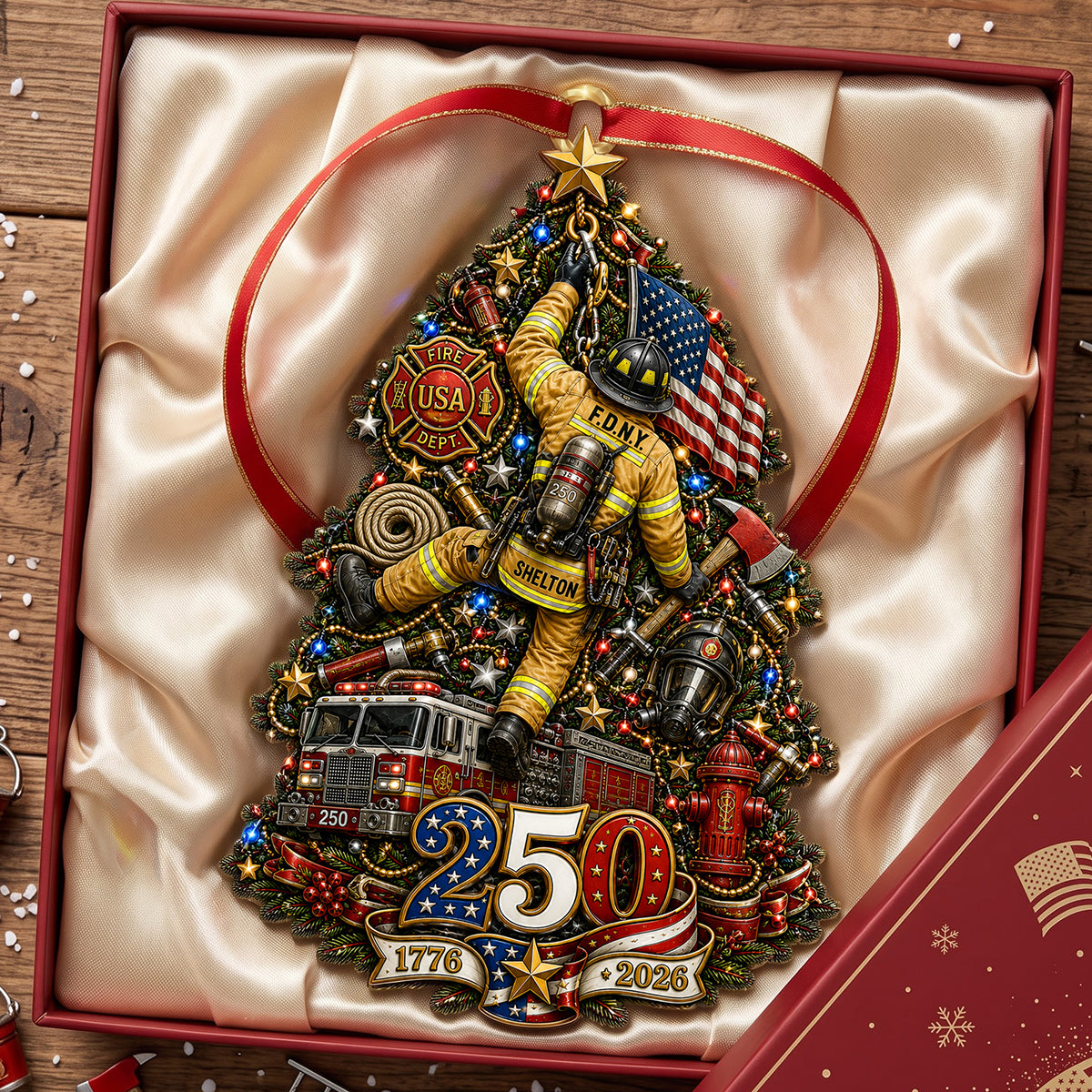 Firefighter 250th Anniversary USA Ornament - Personalized Christmas Gifts 01nata250826