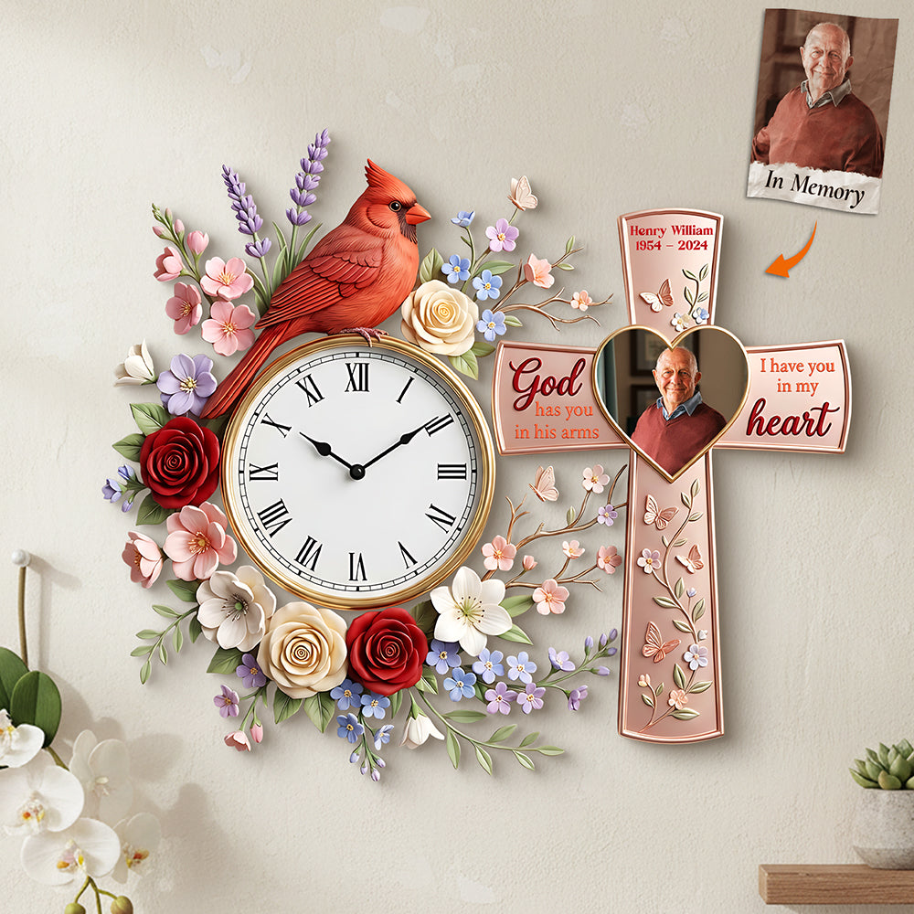 Cardinal Memorial Custom Photo Acrylic Clock - Personalized Gifts For Memorial 02kita060126-Homacus