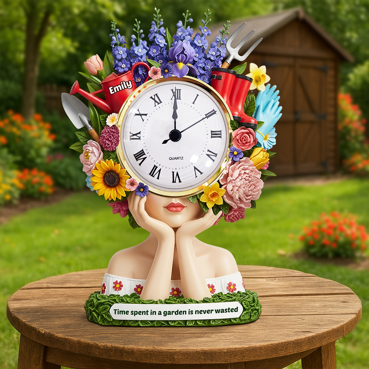 Flower Head Girl Desk Clock Plaque - Personalized Gifts For Gardening Lover 04qhpu030625-Homacus