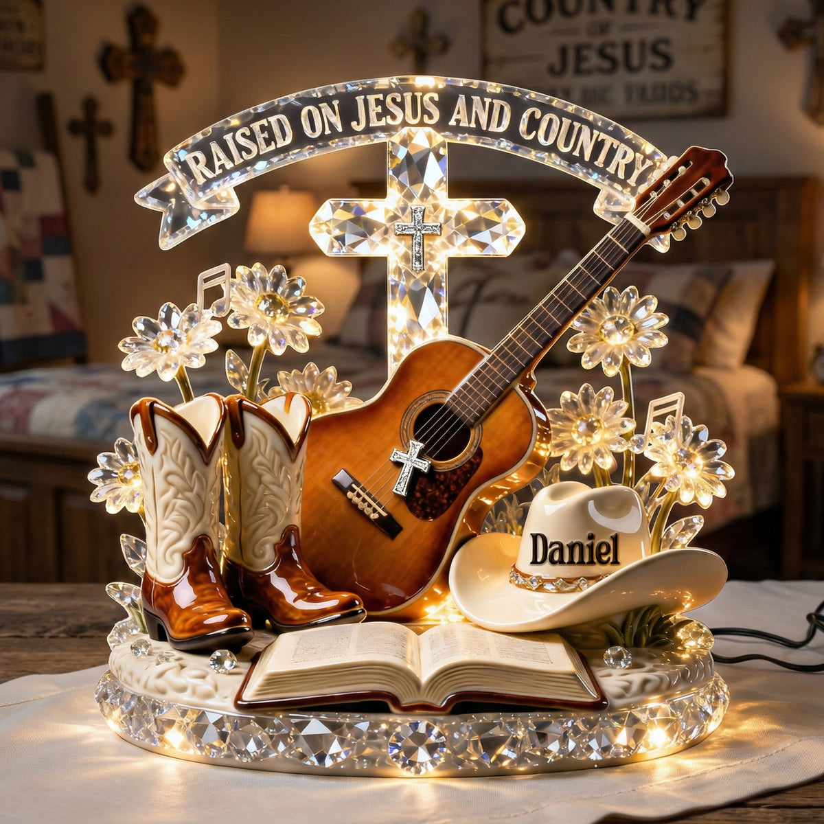 Countryside Jesus Guitar Light Box - Personalized Gifts For Christian Guitarist Custom Shape Acrylic Light Box 04PAMG130126-Homacus