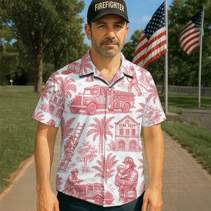 Firefighter Toile de Jouy Hawaiian Shirt - Gifts For Firefighters 04PGQN030725-Homacus