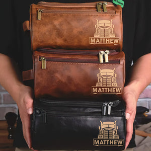 Personalized Gifts For Semi Truck Lovers Leather Toiletry Bag 04huqn060325-Homacus