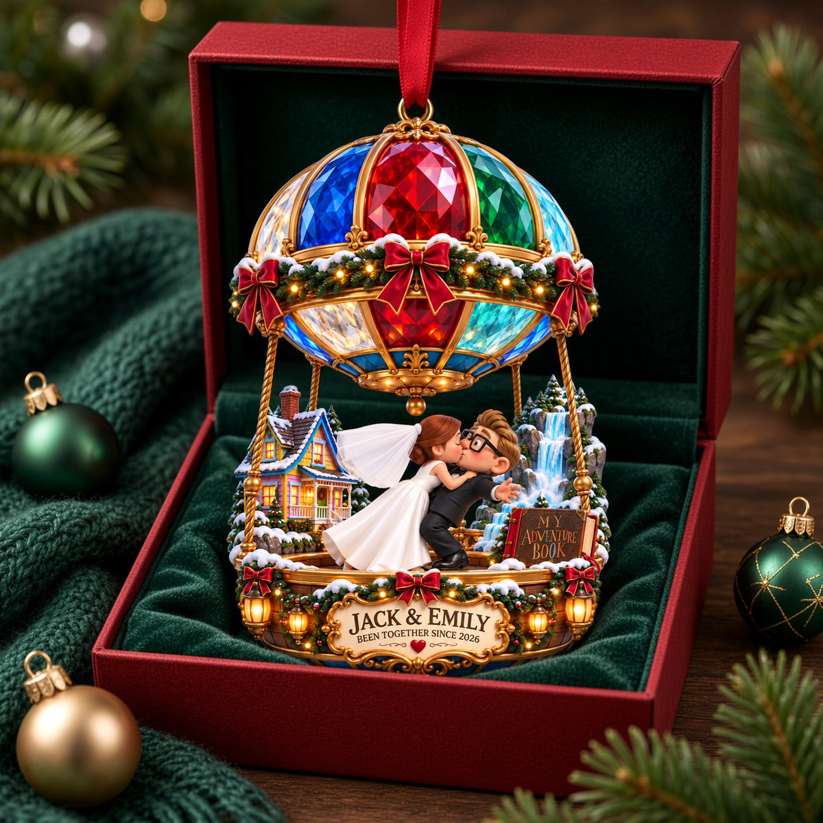 Hot Air Balloon Couple Ornament - Personalized Gifts For Couple Christmas Ornament 02HALU240926-Homacus