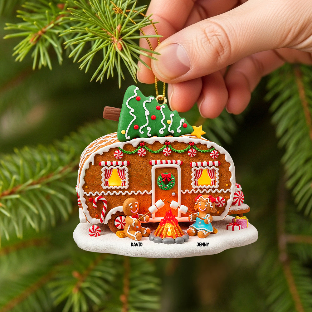 Personalized Gifts For Camping Gingerbread Couple Christmas Wooden Ornament 03pgtn190825-Homacus