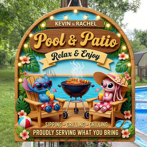 Alien Couple At The Poolside Wood Sign- Personalized Gifts For Couples 03NADT060625-Homacus