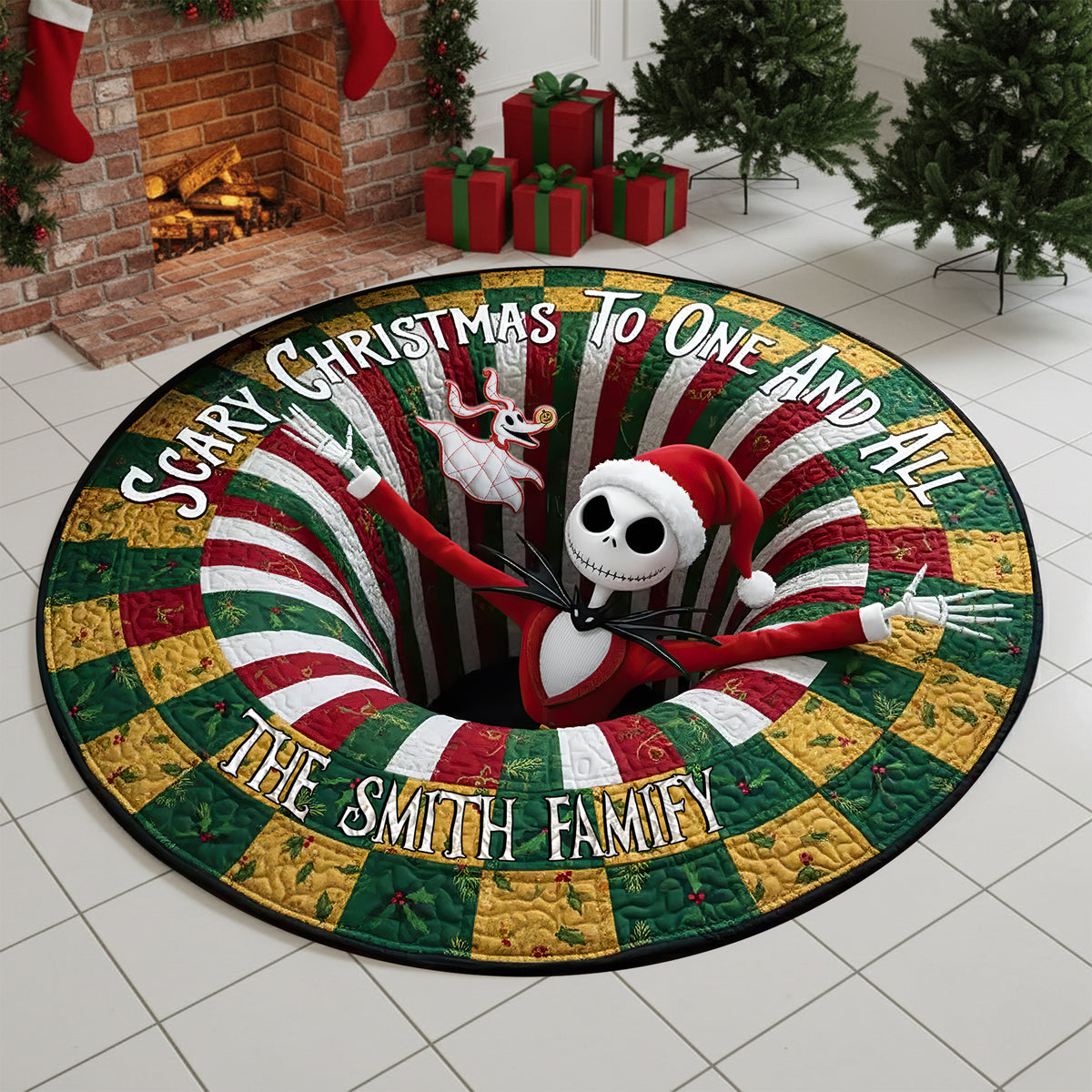 Haunted Holiday Family Round Mat - Personalized Christmas Gifts For Family 02HULU250925-Homacus