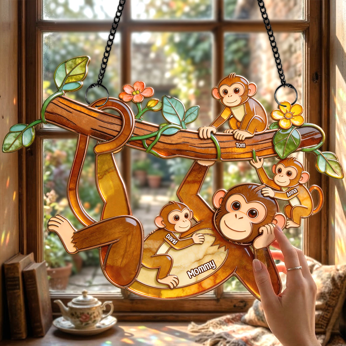 Chilling Fun Monkey Mom Suncatcher Ornament - Personalized Gifts For Mom 01qhtn140326-Homacus