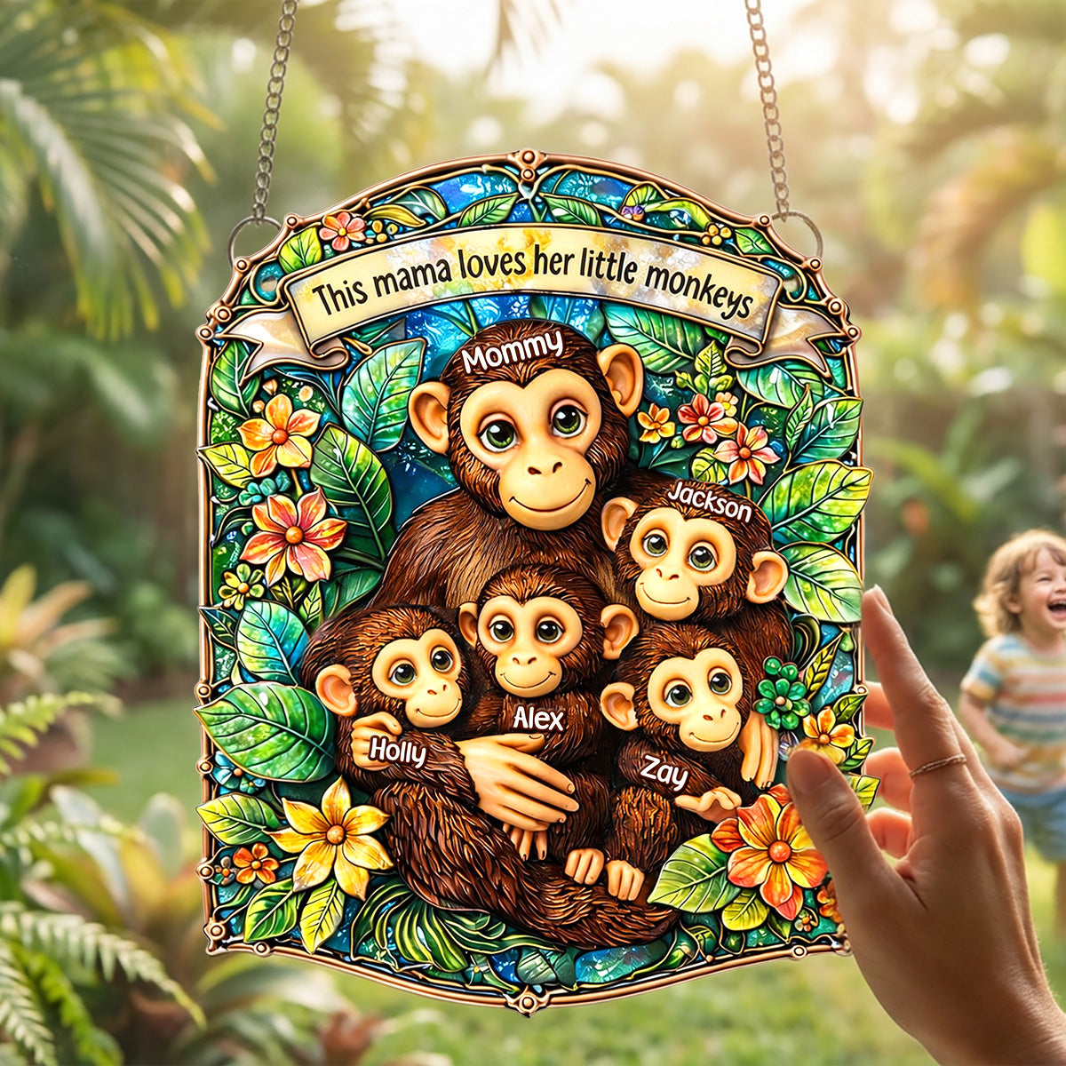 Monkey Mom Suncatcher Ornament Personalized Mother's Day Gifts 06TOMG030326-Homacus