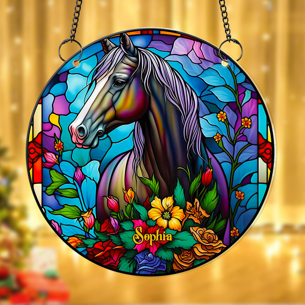 Horse With Flowers Suncatcher - Personalized Gifts For Horse Lover 04ACDT280824-Homacus