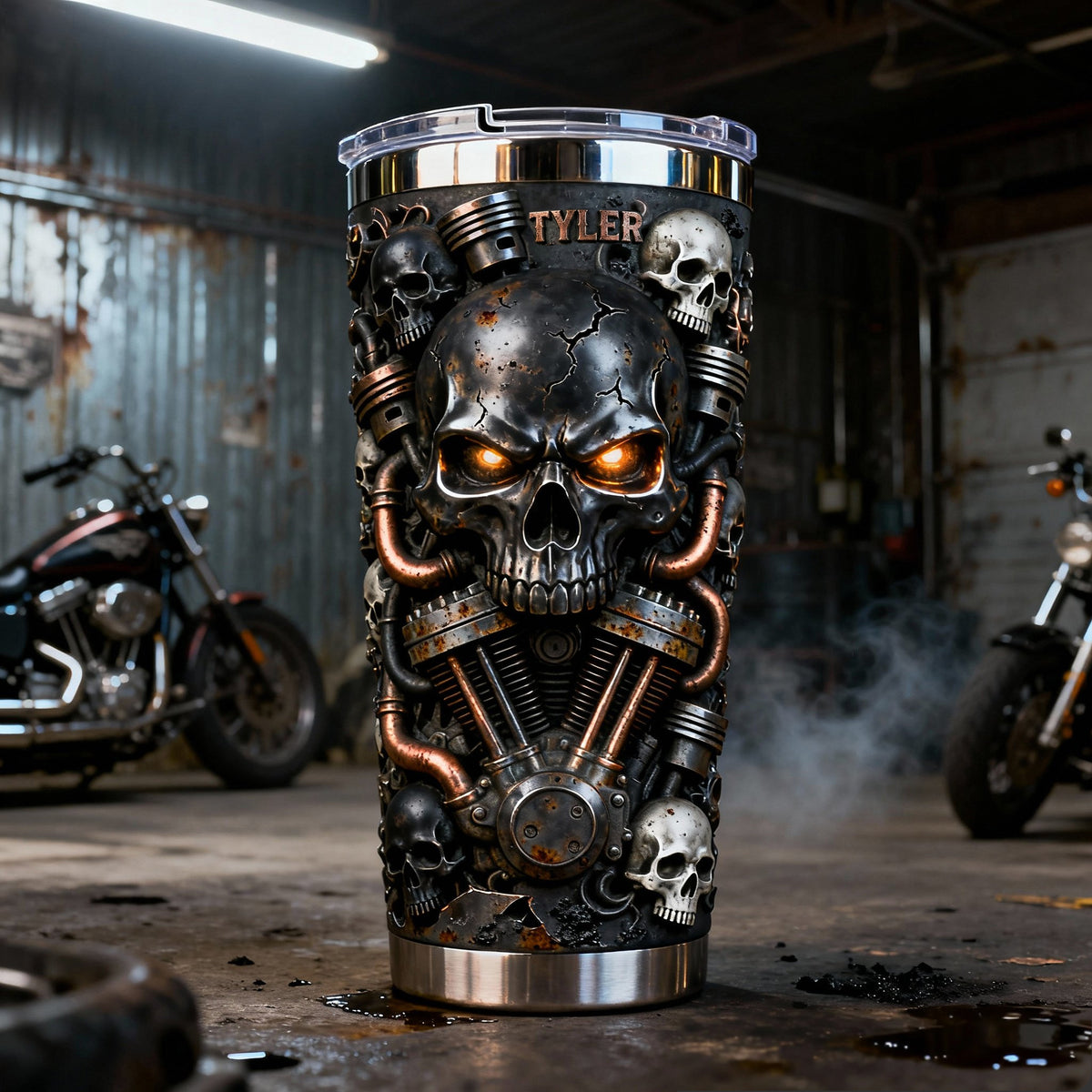 Fierce Skull Motorcycle Tumbler, Personalized Gifts For Bikers 04qhlu070126-Homacus