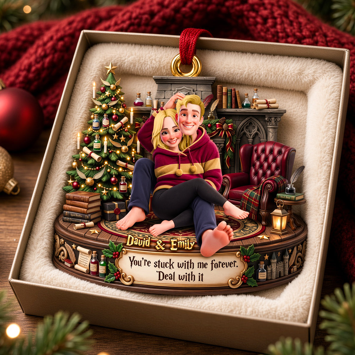 Funny Cuddling Couple Ornament - Personalized Gifts For Couple Christmas Ornament 02TODH260926
