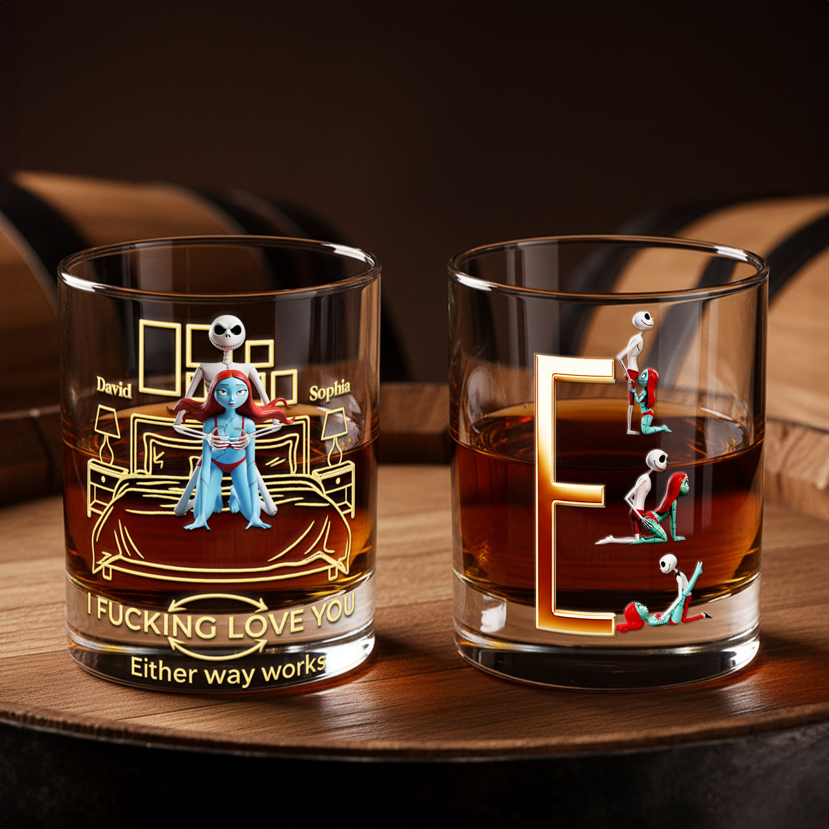 Playful Skeleton Couple Round Glass - Personalized Gifts For Couples 06OHLU241125-Homacus