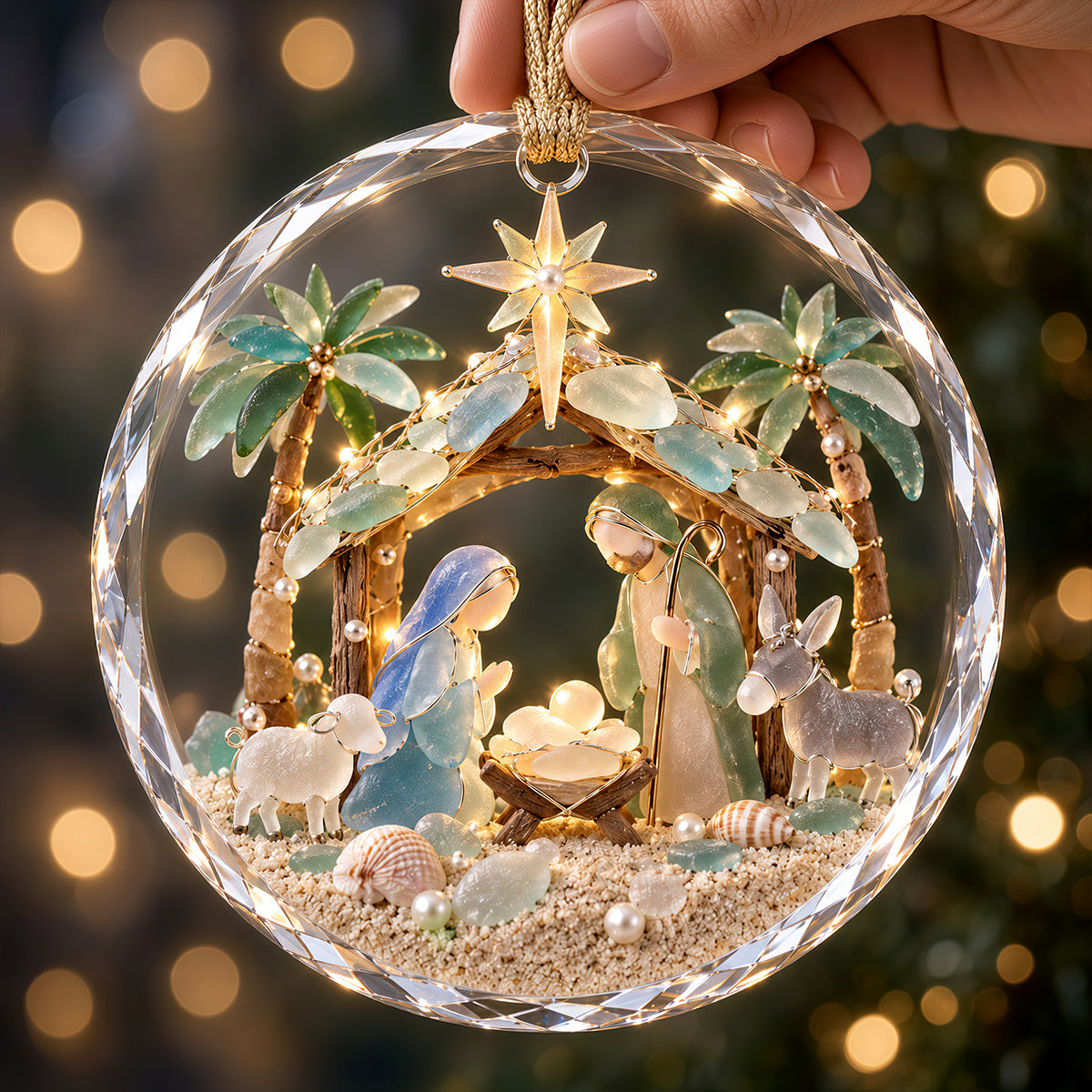 Holly Nativity Sea Glass Crystal Christmas Ornament, Personalized Gifts For Christians 05qhdt250926-Homacus