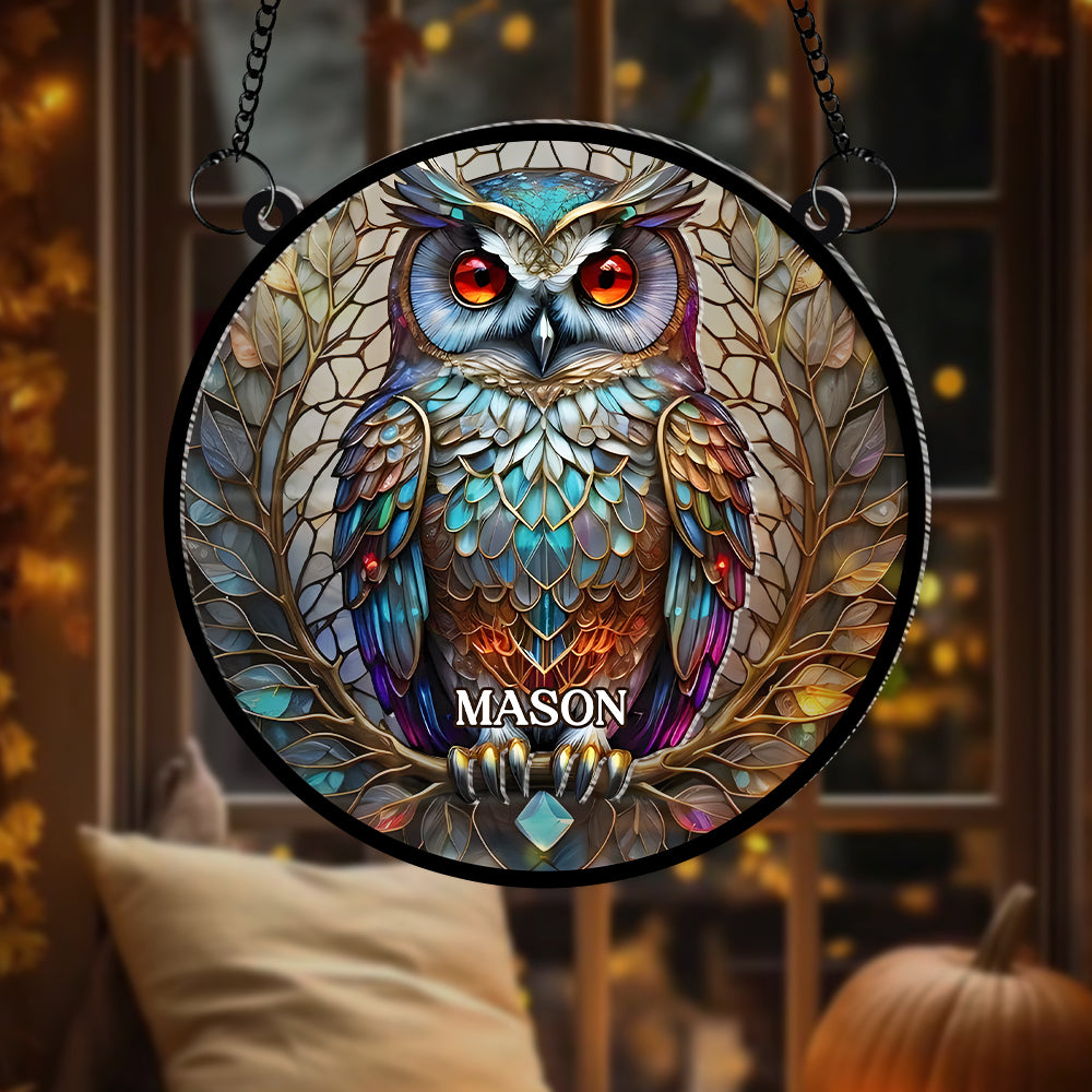 Personalized Gifts For Owl Lovers, Suncatcher Hanging Ornament Stained Glass Owl Design 01HUMH210824-Homacus